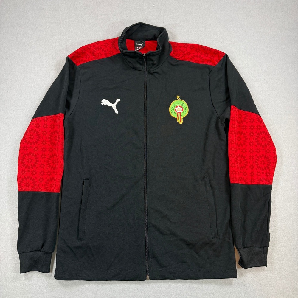 Puma Morocco Track Jacket Men XL Black Red Full Zip Soccer Worldcup Football Run